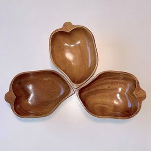 3 Monkey Pod Acorn Leaf Wood Dish Set, Trinket Trays, Candy Treat Bowls 5”x7”